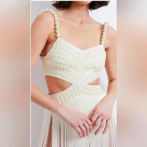 PatBO Fringe Beach Dress with Pearl Straps - Picture 3 of 16